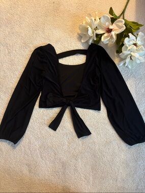 Open Back Crop Top with Peasant Puff Sleeves